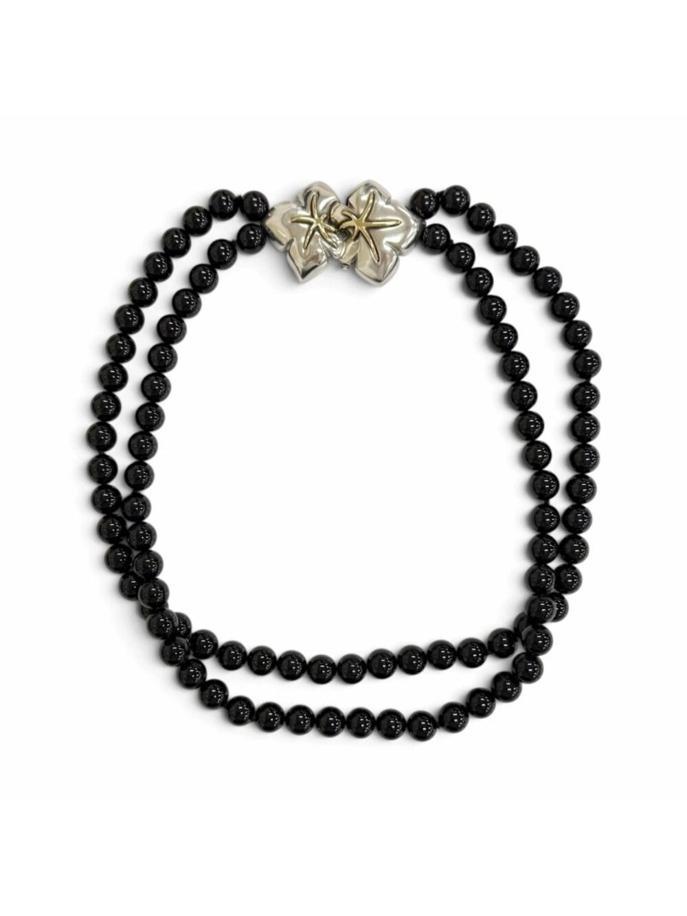 Tiffany & Co Vintage Star Fish Motif Clasp Double Onyx Necklace 925